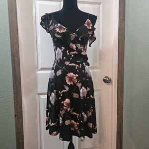 Floral Ruffle Black Dress
